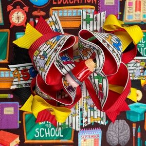 First Day of Girl Hair Bow, Red Pencil Hair Clip,Colorful Multi-stacked Bow